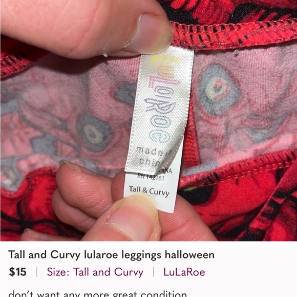 LuLaRoe Tall and Curvy Leggings, Halloween, Skulls, Polyester/Spandex. - Picture 3 of 4